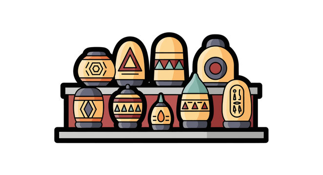 Egyptian Canopic Jars on Shelf.