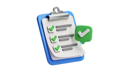 Clipboard with checklist and green checkmark in speech bubble © Laura