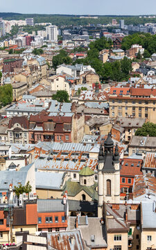 Aerial View Of Historic Lviv City Center