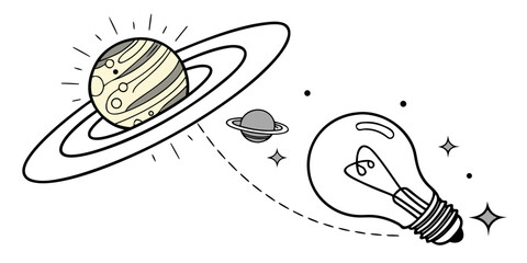 Concept illustration of a light bulb thinking about outer space planets with innovation thinking creative astronomy invention discovery research © Mamun