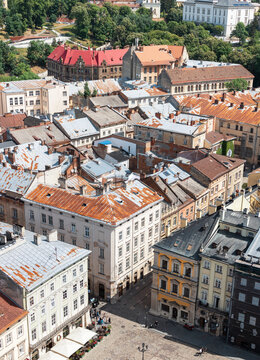 Aerial View Of Historic Lviv Market Square