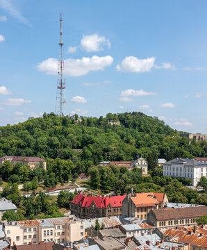 Panoramic View of Lviv City Center and High Castle Hill
