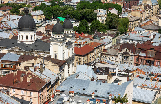Aerial View Of Historic Lviv City Center