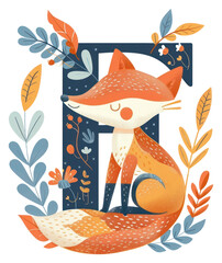 Obraz premium PNG Letter F with Fox pattern shape art.