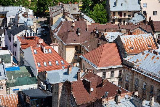 Aerial View of Historic Lviv City District