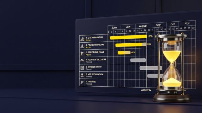 Construction timeline schedule hourglass deadline control timeline chart gantt chart progress bar technology time management time tracking executive project management calendar planning