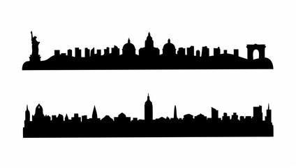 Obraz premium Black silhouette of new york city skyline with famous landmarks