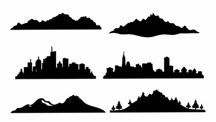 Obraz premium Collection of city and mountain silhouettes