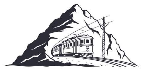 Electric train moving through a mountain pass with mountain electricity transportation locomotive railroad landscape electric adventure © Mamun