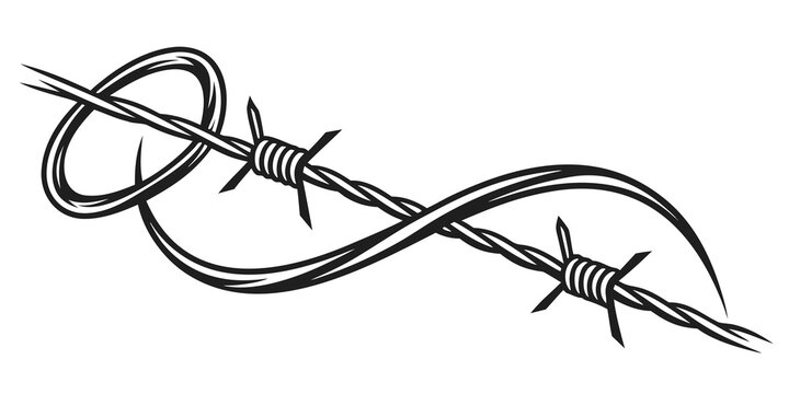 Black and white vector illustration of barbed wire tied in a knot with security metallic isolated protection conflict entangled illustration