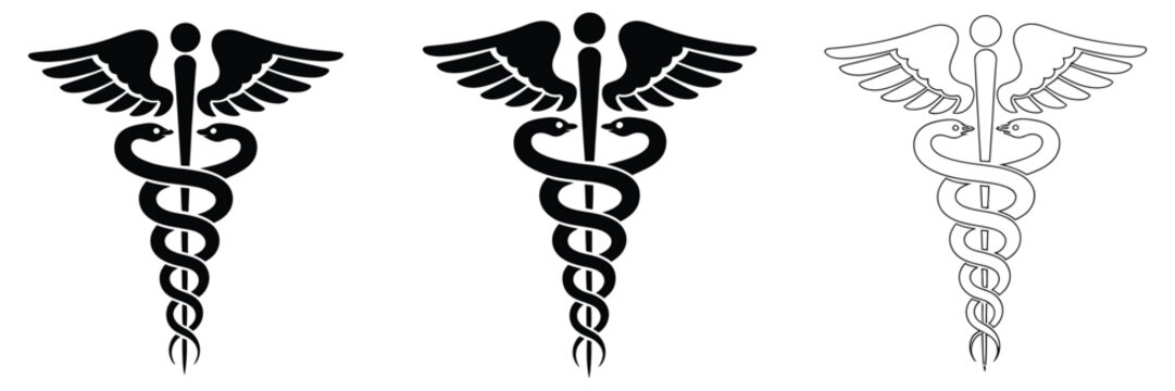 Caduceus Symbols Medical Healthcare Emblem Featuring Snake, Staff, and Wings for Hospital, Pharmacy, and Professional Medical Service Design