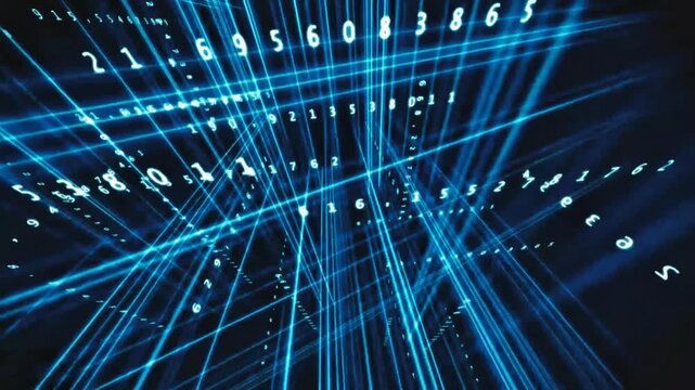 Digital blue binary code data tunnel cyber background