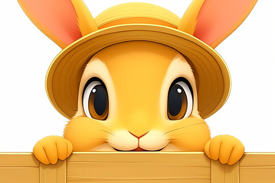 Yellow rabbit in a yellow hat on white background