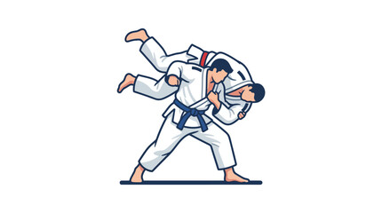 Fototapeta premium Judo Athletes Performing Throwing Technique Illustration