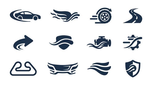 Set of automotive and car racing vector logo icons.