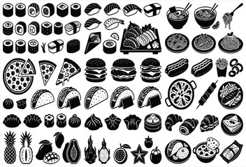 Assorted Food Items Black And White Vector Illustration © sarmin