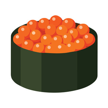 Ikura sushi salmon roe gunkan flat vector illustration
