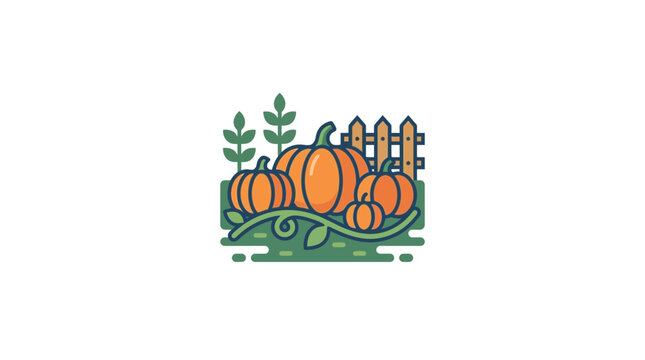 Autumn Harvest Pumpkins in Farm Garden Flat Illustration