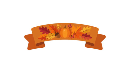 Autumn Thanksgiving Ribbon Banner with Pumpkin and Fall Leaves © Azrha