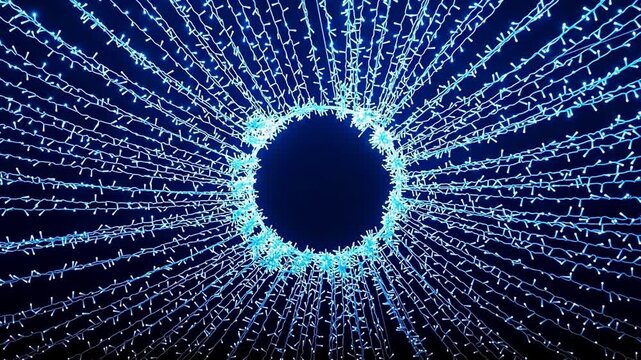 Blue light strings arranged in circular pattern