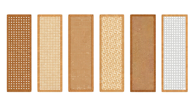 Set of Decorative Woven Rattan and Cane Webbing Panels
