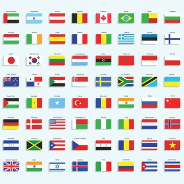 Collection of world national flags icons set isolated on white background &ndash; international countries flat design illustration