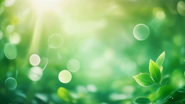 柔らかな緑のボケ味とボタニカル形状が融合する抽象背景