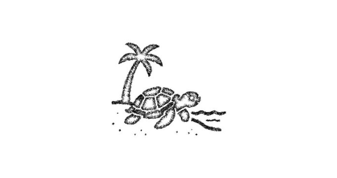 Sketch turtle on beach icon animation - smooth progressive reveal