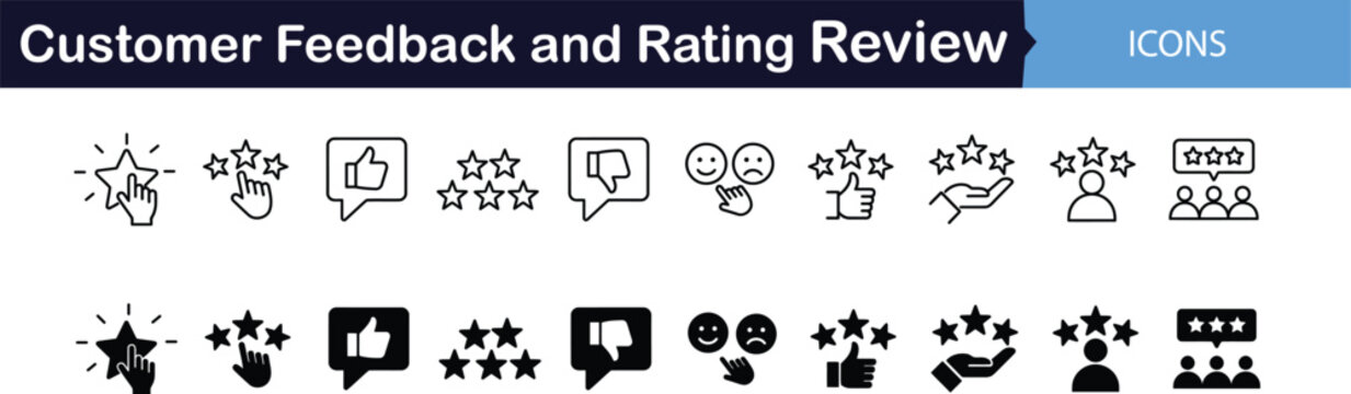 Customer Feedback and Rating Review Icon Set Vector Illustration.