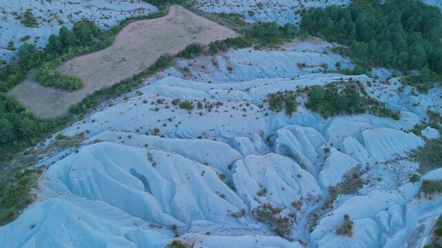Aerial view from a drone of the landscape at the Arguis reservoir in the Hoya de Huesca region. Province of Huesca, Autonomous Community of Aragon, Spain, Europe
