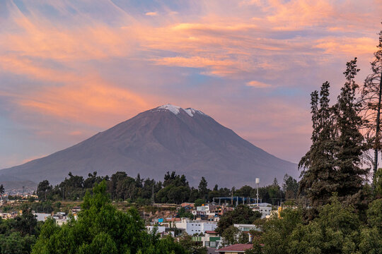 Misti Volcano at Sunset Over Arequipa City, Peru