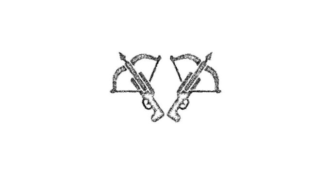 Sketch dual crossbows icon animation - smooth progressive reveal