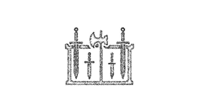 Sketch weapon rack icon animation - smooth progressive reveal