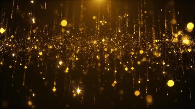 ゴールドのダスト粒子とダイヤモンド of 光が降り注ぐ華やかな抽象背景