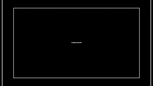 Minimalist typography animation with expanding geometric frame shapes on black background.