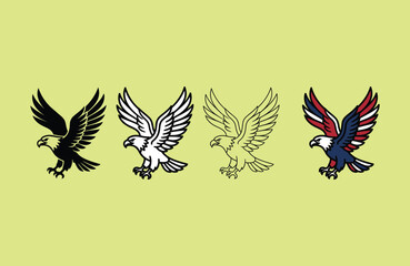 Fototapeta premium Four Different Eagle Symbols Graphic Design On Light Background