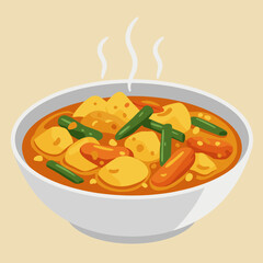 Hot Steaming Bowl of Fresh Vegetable Stew with Potatoes and Carrots Illustration © Cocok