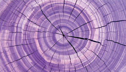 A high-detail Vector of a cross-section of a tree trunk, showcasing natural circular growth rings in a vibrant purple tone, creating an artistic abstract wooden texture background design. © Bediha Duru Öksüz
