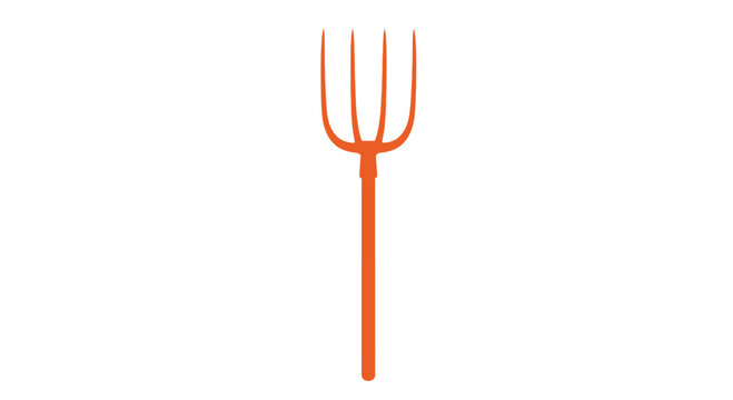 Orange Pitchfork Tool for Gardening and Farming, Isolated on White Background