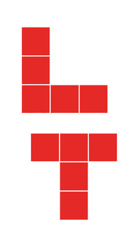 Red Tetromino Shapes: L-shape and T-shape blocks on white background