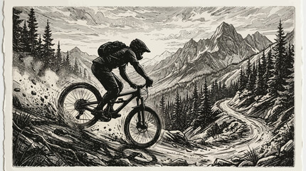Mountain Biker Descending a Winding Trail in a Dynamic Landscape. © jonatan