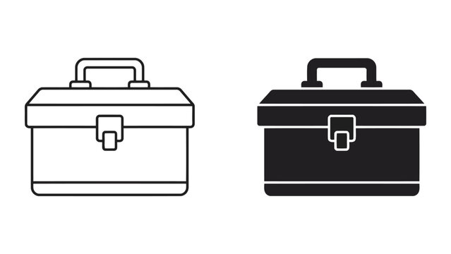 Professional tool box icon for hardware and repair services in outline and solid black silhouette style