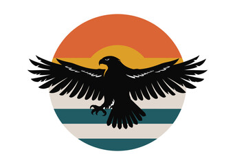 Obraz premium Eagle vector illustration, predatory bird in retro sunset