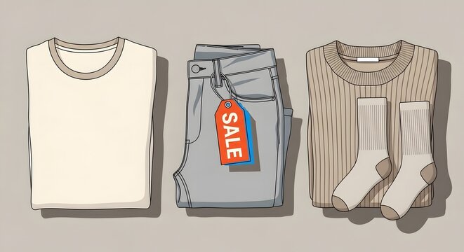 Casual Clothing Sale Flat Lay with Jeans Sweater and Socks