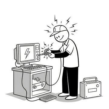 Man shocked by computer electricity.