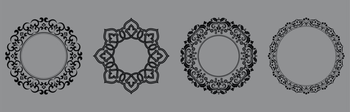 Set of decorative frames Elegant vector element for design in Eastern style, place for text. Floral black and gray frames. Lace illustration for invitations and greeting cards