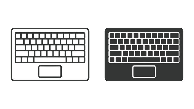 Laptop keyboard and trackpad icon set featuring linear and solid black silhouettes for computer hardware and tech support branding
