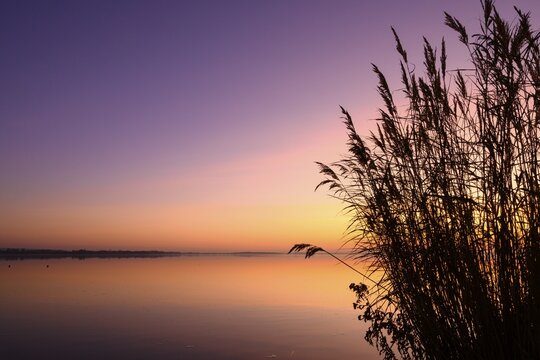 Sunset at Lake D&uuml;mmer, lake, silence, vastness, night, mysterious, Lembruch, Lower Saxony, Germany