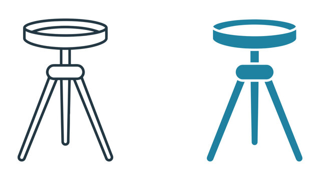 Modern tripod stool icon set for furniture design and interior decor in blue outline and solid flat vector style