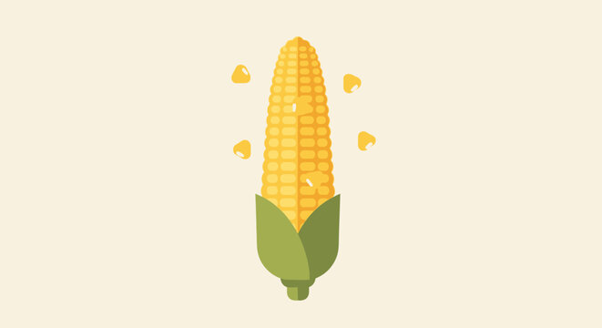 A flat vector illustration of a single yellow corn cob on a light background